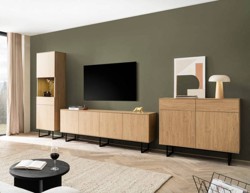 Wohnwand Eiche hell 3-teilig 403 cm Set-7 Como Wohnwand Eiche hell 3-teilig 403 cm Set-7 Como von Empinio24