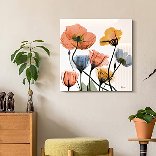 Empire Art Direct Blumen und Farne, Wandkunst, rahmenlos, frei schwebend, gehärtetes Glas, bereit zum Aufhängen, Wohnzimmer, Schlafzimmer und Büro, 61 x 61 x 0,5 cm, Orange, Gelb, Blau, mehrfarbig von Empire Art Direct