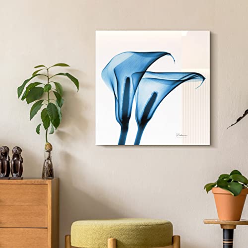 Empire Art Direct Indigo Calla Lililes Wandkunst, rahmenlos, frei schwebend, gehärtetes Glas, bereit zum Aufhängen, Wohnzimmer, Schlafzimmer und Büro, 61 x 61 x 0,5 cm, Blau, mehrfarbig von Empire Art Direct