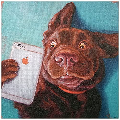 Empire Art Direct Kunstdruck auf gewickelter Leinwand, modern, fertig zum Aufhängen, Wohnzimmer, Schlafzimmer und Büro Hund Selfie 18 x 2 x 18 Braun, Grün von Empire Art Direct