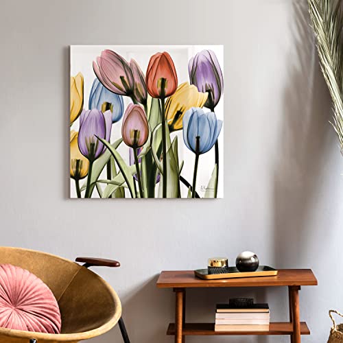 Empire Art Direct Tulip Scape X-Ray II Blumen-Wandkunst auf rahmenloser, frei schwebender Hartglasscheibe Fertig zum Aufhängen, Wohnzimmer, Schlafzimmer und Büro, Hartglas Papier, 24" x 24" von Empire Art Direct