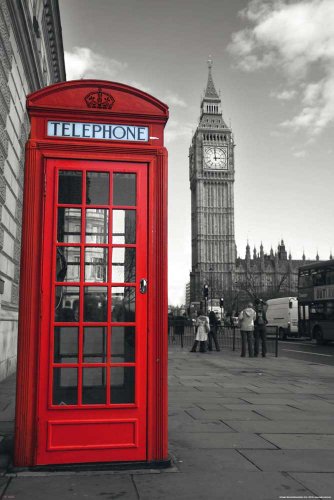 empireposter Fertigbild - Holzplattenbild auf MDF-Platte London City colourlight Red Phonebox Größe 60x90 von empireposter