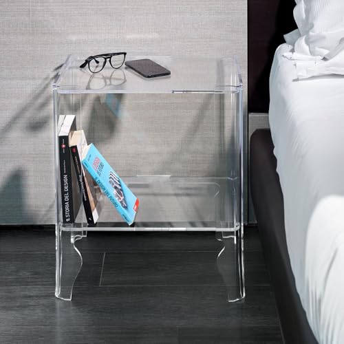 Emporium Living – Naif Nachttisch aus Kristallglas, Acryl, Rauchgrau, transparent, mit geformten Beinen und unterer Ablage, 50 x 36 x 56 cm, schlichtes und funktionales Design, hergestellt in Italien von Emporium