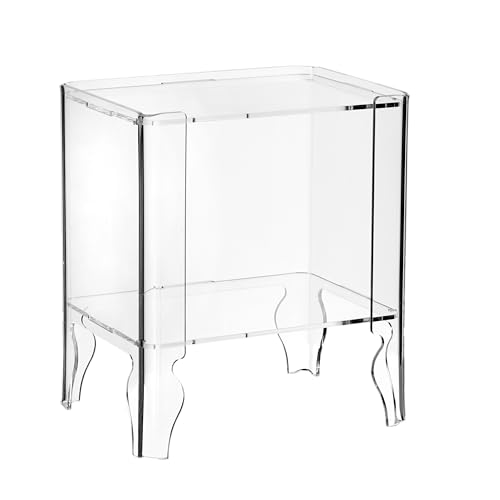 Emporium Living – Naif Nachttisch aus transparentem Acrylkristall, mit geformten Beinen und unterer Ablage, 50 x 36 x 56 cm, schlichtes und funktionales Design – Made in Italy von Emporium