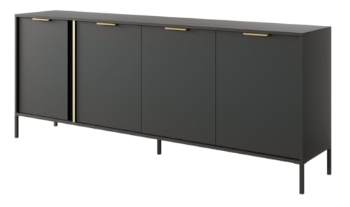 Emporius Anthrazit Kommode 200 cm Daros - Sideboard mit 4 Türen - Wohnzimmer, Gold Griffen Emporius Anthrazit Kommode 200 cm Daros - Sideboard mit 4 Türen - Wohnzimmer, Gold Griffen von Emporius