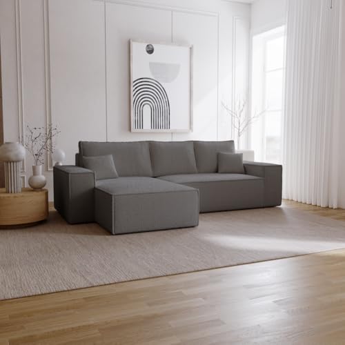 Emporius Bergamo L Ecksofa mit Bettkasten - Schlafsofa, Bettkasten, Boucle - Links, Eckcouch L-Form Dunkelgrau (Anthology 18) von Emporius
