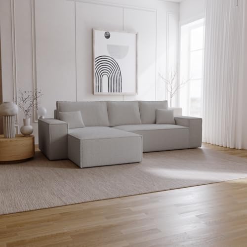 Emporius Bergamo L Ecksofa mit Bettkasten - Schlafsofa, Bettkasten, Boucle - Links, Eckcouch L-Form Hellgrau (Anthology 15) von Emporius
