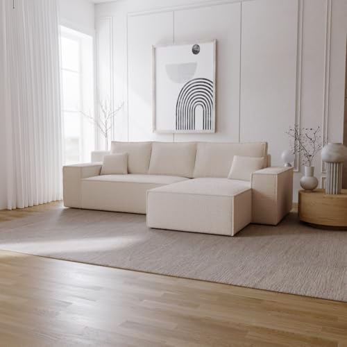 Emporius Bergamo L Ecksofa mit Bettkasten - Schlafsofa, Bettkasten, Boucle - Rechts, Eckcouch L-Form Beige (Anthology 3) von Emporius