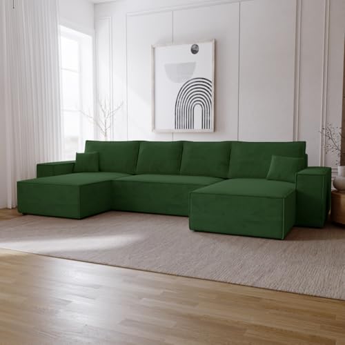 Emporius Bergamo U Ecksofa mit Bettkasten - Schlafsofa U-Form, Bettkasten, Samtstoff, Schlaffunktion - Eckcouch 377 cm Grün (Amor Velvet 4311) von Emporius