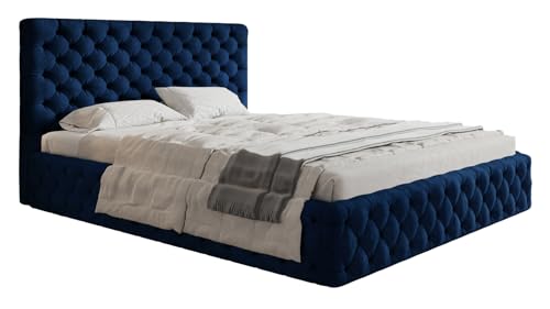 Emporius Doppelbett 180x200 Furis - Polsterbett mit Samtstoff, Schlafzimmerbett 180x200 - Bettkasten, Lattenrost, Design Bett (Dunkelblau - Kronos 09) von Emporius