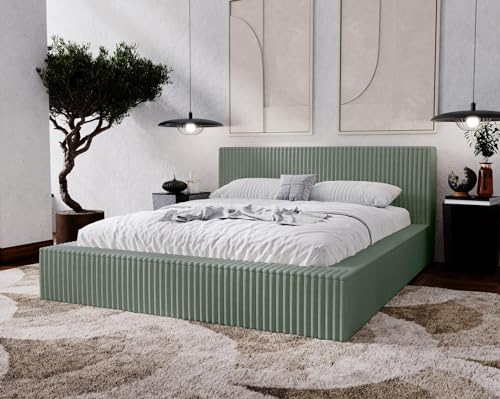 Emporius Doppelbett 200x200 Buffy - Polsterbett mit Dicker Schaum, Lattenrost, Bettkasten - Schlafzimmerbett 200x200, Design Bett (Olive - Vito 77) von Emporius