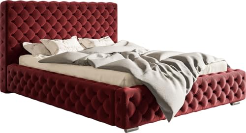 Emporius Doppelbett Chesterfield 180x200 cm Adonis - Polsterbett mit Bettkasten, Lattenrost, Samtstoff, Glamour Stil - Rot (Amor Velvet 4307) von Emporius