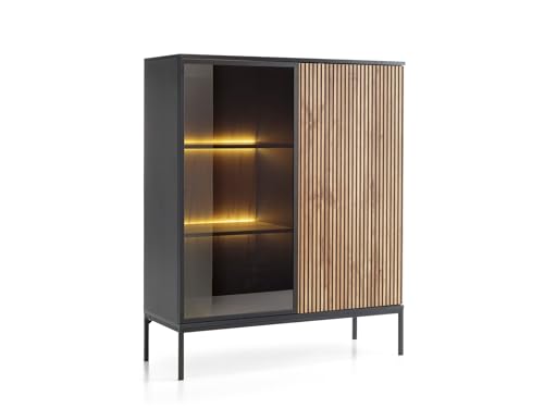 Emporius Haller Vitrinenschrank 100 cm, Glasvitrine Stehend - Highboard, Vitrine, Glasvitrine Schwarz mit LED und Lamellen - 126 cm hoch Emporius Haller Vitrinenschrank 100 cm, Glasvitrine Stehend - Highboard, Vitrine, Glasvitrine Schwarz mit LED und Lamellen - 126 cm hoch von Emporius