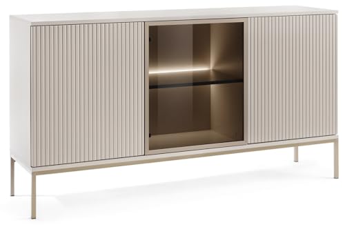 Emporius Haller Kommode mit Lamellen, Beige, Wohnzimmer Kommode mit LED - Loft Stil, Sideboard 3-türig - 154 cm breit von Emporius
