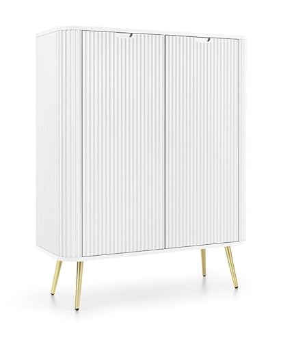 Emporius Loft Sideboard Gerly - Zweitürige Sideboard 100 cm mit Beinen - Gold Griffen, geriffelten Fronten, Hochkommode - Weiß + Gold Emporius Loft Sideboard Gerly - Zweitürige Sideboard 100 cm mit Beinen - Gold Griffen, geriffelten Fronten, Hochkommode - Weiß + Gold von Emporius
