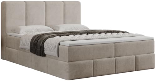 Emporius Sally Boxspringbett 140x200 cm mit Bonell-Matratze - Doppelbett, Topper, Bettkasten, Velvet Beige (Element 17) von Emporius