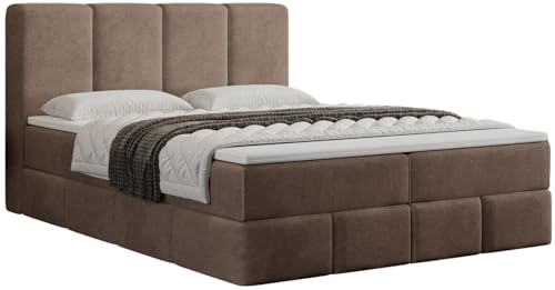 Emporius Sally Boxspringbett 140x200 cm mit Bonell-Matratze - Doppelbett, Topper, Bettkasten, Velvet Braun (Element 5) von Emporius