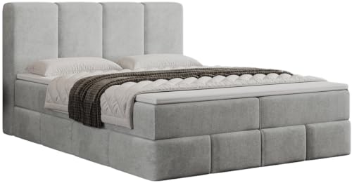 Emporius Sally Boxspringbett 140x200 cm mit Bonell-Matratze - Doppelbett, Topper, Bettkasten, Velvet Hellgrau (Element 24) von Emporius