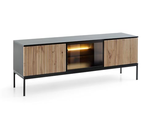 Emporius Haller TV Kommode Schwarz mit LED, Glas, Lamellen - TV Schrank, Fernseher Kommode, Lowboard 3-türig - 154 cm breit Emporius Haller TV Kommode Schwarz mit LED, Glas, Lamellen - TV Schrank, Fernseher Kommode, Lowboard 3-türig - 154 cm breit von Emporius