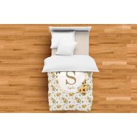 Monogrammierter Bettbezug, Sonnenblumen Personalisierter Individuelles Geschenk Für Mädchen, Monogramm-Bettwäsche, Eleganter Monogrammierte von EmpoweringDecor