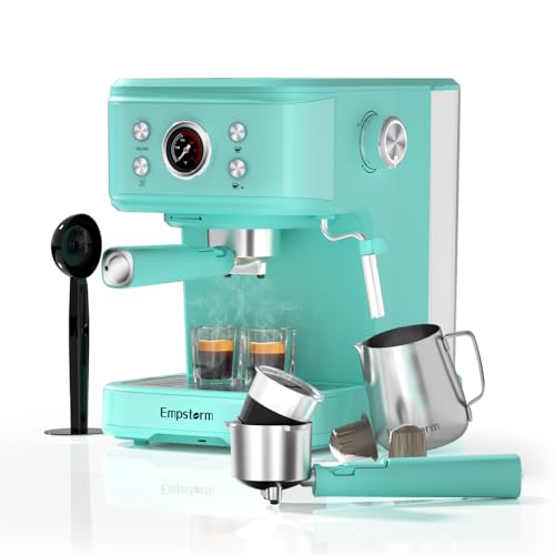 Empstorm Espresso Siebträgermaschine, Kaffeemaschine mit Milchaufschäumer, 20 Bar Espressomaschine, 2 in 1 Expresso Machine Siebträger Kaffeemaschine für Kaffeepulver & Kaffeekapseln, Hellblau Empstorm Espresso Siebträgermaschine, Kaffeemaschine mit Milchaufschäumer, 20 Bar Espressomaschine, 2 in 1 Expresso Machine Siebträger Kaffeemaschine für Kaffeepulver & Kaffeekapseln, Hellblau von Empstorm