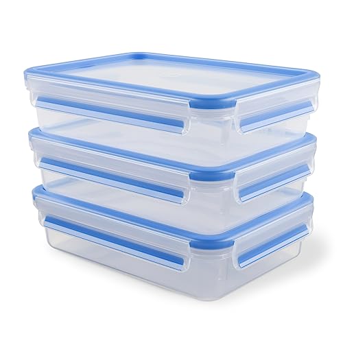 Emsa Clip & Close Frischhaltedosen-Set, rechteckig, 3 x 1,2 L, Aufbewahrungsboxen, 100 Prozent dicht, spülmaschinen-, gefrier-, mikrowellenfest, Blau, Made in Germany, 515645 von Emsa