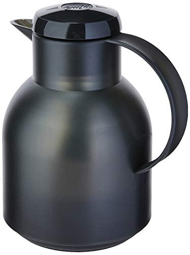 Emsa Samba Isolierkanne 504235 | 1 Liter | Quick Press Verschluss | 100% dicht | 12h heiß, 24h kalt | Schwarz Transluzent von Emsa