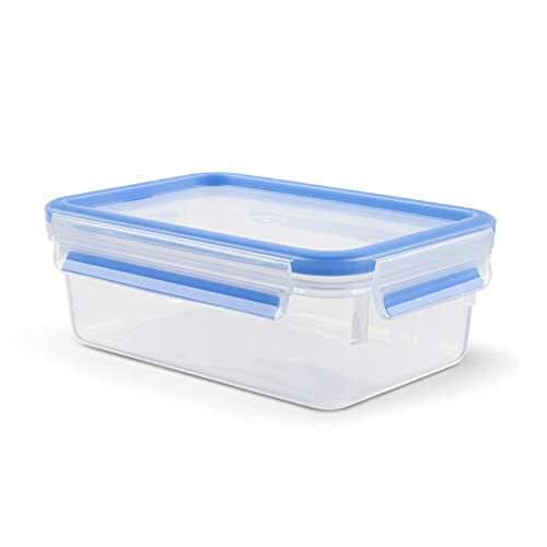 Emsa Clip & Close Frischhaltedose, rechteckig, 1 L, mit Deckel, Aufbewahrungsbox, 100 Prozent dicht, spülmaschinen-, gefrier-, mikrowellenfest, Transparent, Blau, Made in Germany, 508540 von Emsa
