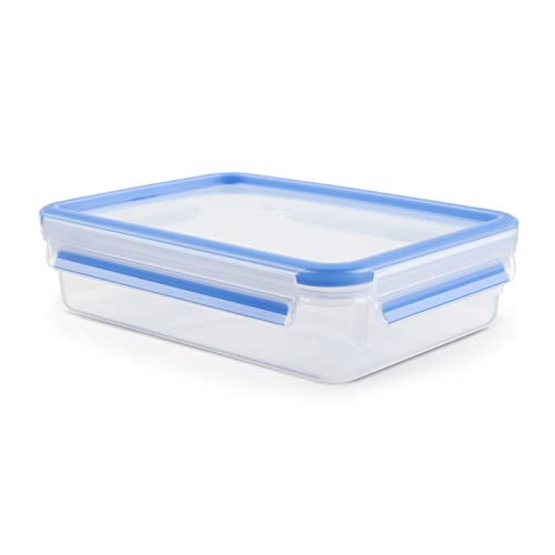 EMSA Clip & Close Frischhaltedose, rechteckig, 1,2 L, mit Deckel, Aufbewahrungsbox, 100 Prozent dicht, spülmaschinen-, gefrier-, mikrowellenfest, Transparent, Blau, Made in Germany, 508542 von Emsa