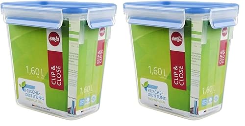 Emsa 508543 CLIP & CLOSE FRISCHHALTEDOSE | Rechteckige | mit Deckel | 1,5 Liter | Transparent/Blau | 100% dicht (Packung mit 2) von Emsa