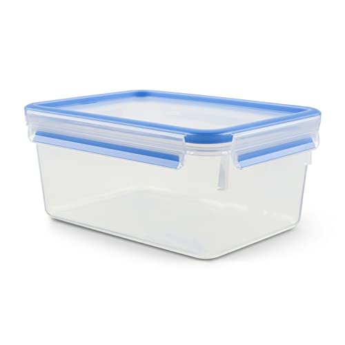 EMSA Clip & Close Frischhaltedose, rechteckig, 2,2 L, Aufbewahrungsbox, 100 Prozent dicht, spülmaschinen-, gefrier-, mikrowellenfest, Transparent, Blau, Made in Germany, 508544 von Emsa