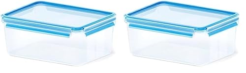 Emsa 508546 Clip & Close | Rechteckige Frischhaltedose | mit Deckel | 3.7 Liter | Transparent/Blau (Packung mit 2) von Emsa