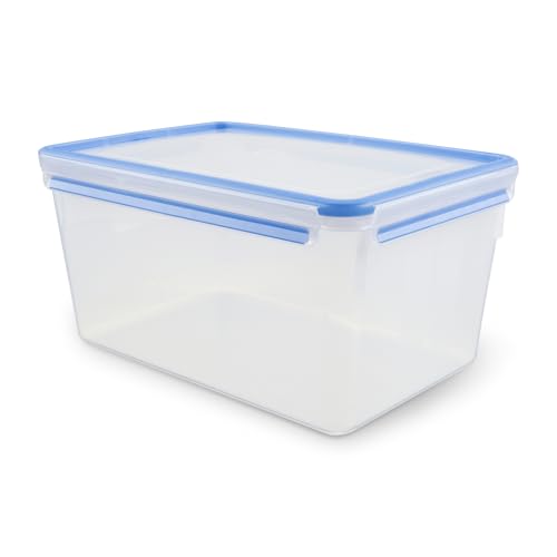 EMSA Clip & Close Frischhaltedose, rechteckig, 8 L, mit Deckel, Aufbewahrungsbox, 100 Prozent dicht, spülmaschinen-, gefrier-, mikrowellenfest, Transparent, Blau, Made in Germany, 508548 von Emsa