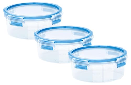 Emsa 508552 Clip & Close | Runde Frischhaltedose | mit Deckel | 0.85 Liter | Transparent/Blau (Packung mit 3) von Emsa