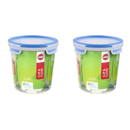 Emsa 508553 Clip & Close Frischhaltedose | Rund | 2,0 Liter | Clip-Verschluss | Kunststoff | Transparent/Blau, 1 Stück (2er Pack) von Emsa