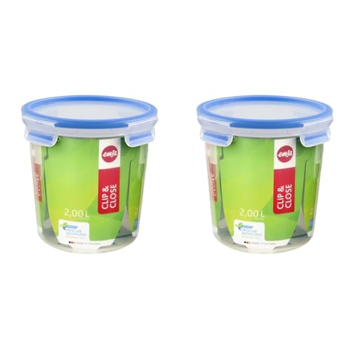 Emsa 508553 Clip & Close Frischhaltedose | Rund | 2,0 Liter | Clip-Verschluss | Kunststoff | Transparent/Blau, 1 Stück (2er Pack) von Emsa