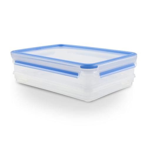 EMSA Clip & Close Frischhaltedosen-Set, rechteckig, 1,65L+ 1 L, Aufschnittboxsystem mit Deckel, 100 Prozent dicht, spülmaschinen-, gefrier-, mikrowellenfest, Transparent, Blau, 508557 von Emsa
