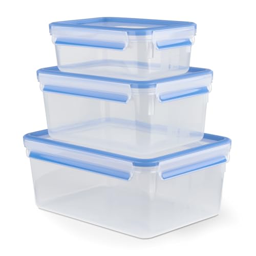 EMSA Clip & Close Frischhaltedosen-Set, rechteckig, 1,00 u. 2,30 u. 3,70 L, Aufbewahrungsboxen, 100 Prozent dicht, spülmaschinen-, gefrier-, mikrowellenfest, Transparent, Blau, Made in Germany, 508567 EMSA Clip & Close Frischhaltedosen-Set, rechteckig, 1,00 u. 2,30 u. 3,70 L, Aufbewahrungsboxen, 100 Prozent dicht, spülmaschinen-, gefrier-, mikrowellenfest, Transparent, Blau, Made in Germany, 508567 von Emsa