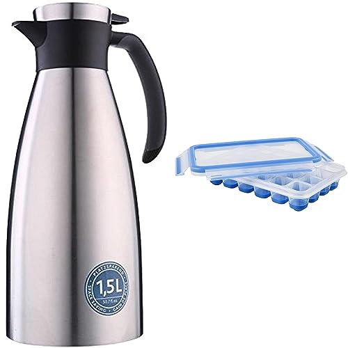 Emsa 514499 Isolierkanne |1,5 Liter | Quick Tip Verschluss, Soft Grip | Edelstahl | schwarz & 514549 CLIP & CLOSE Eiswürfelbox | mit Frischedeckel von Emsa