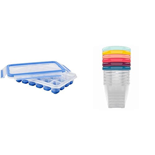 Emsa 514549 CLIP & CLOSE Eiswürfelbox | mit Frischedeckel | für 24 Eiswürfel | Flexibler Boden | 100% Dicht | selbst im gekippten Zustand & Babymoov Babybols Aufbewahrungsbehälter, 6-teilig, 250 ml von Emsa