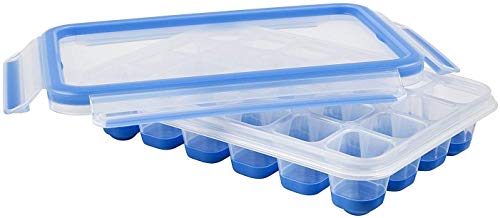 Emsa 514549 CLIP & CLOSE Eiswürfelbox | mit Frischedeckel | für 24 Eiswürfel | Flexibler Boden | 100 Prozent Dicht | selbst im gekippten Zustand | Blau | 22,6 x 16,5 x 4,9 cm (Packung mit 2) von Emsa