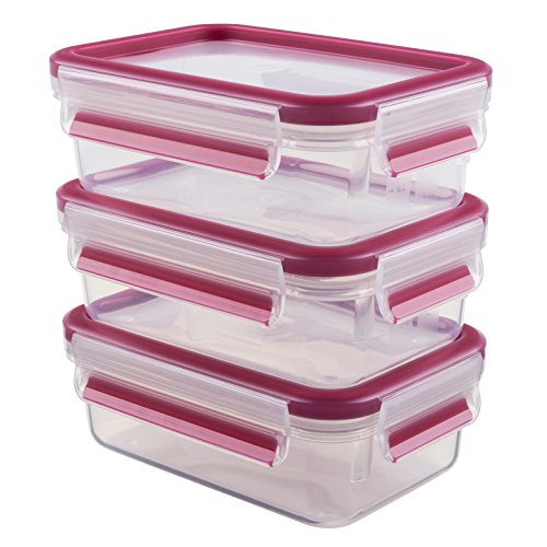 EMSA Clip & Close Frischhaltedosen-Set, rechteckig, 0.55 L, Aufbewarungsboxen, 100 Prozent dicht, spülmaschinen-, gefrier-, mikrowellenfest, Transparen, Pink, Made in Germany, 515582 von Emsa