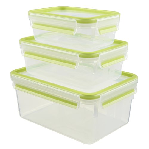 Emsa 515585 Food Clip & Close | 3- tlg Set |Plastik | Transparent / Grün | 0,55 / 1 / 2,2 Liter von Emsa