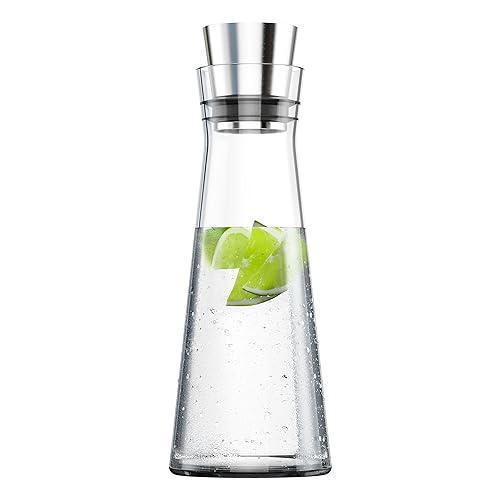 Emsa 515675 Flow Slim Glaskaraffe | 1 Liter | Automatische Verschlussklappe | Edelstahl |10.5 x 10.5 x 37.5 cm von Emsa