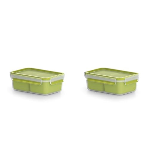 Emsa 518101 Clip & Go Snackbox | 1,0 L | Mit 2 Einsätzen | To Go | 100% dicht | Frische Dichtung (Packung mit 2) von Emsa