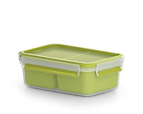 Emsa Clip & Go Lunchbox, 1 L, Brotdose mit 2 Einsätzen, 100 Prozent dicht, mit Frischedichtung, Transparent, Hellgrün, Made in Germany, 518101 von Emsa