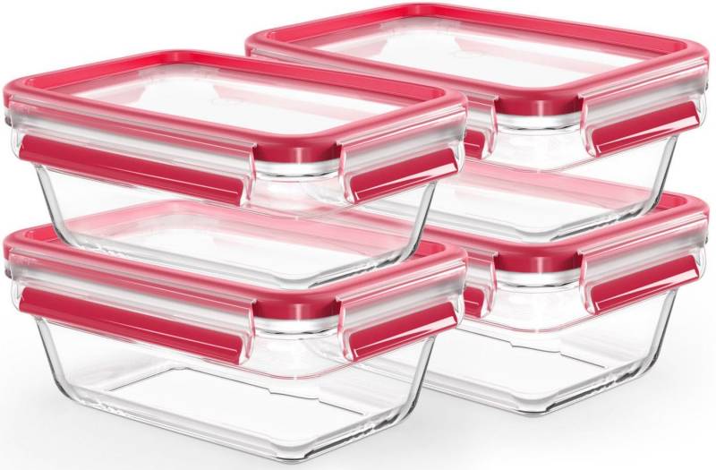 Emsa Frischhaltedose Clip & Close Glas Set, rechteckig, 100 % dichte Aufbewahrungsboxen, Glas, (Set, 4-tlg., 4 Dosen mit Deckel), spülmaschinen-, gefrier-, backofen-, mikrowellenfest von Emsa