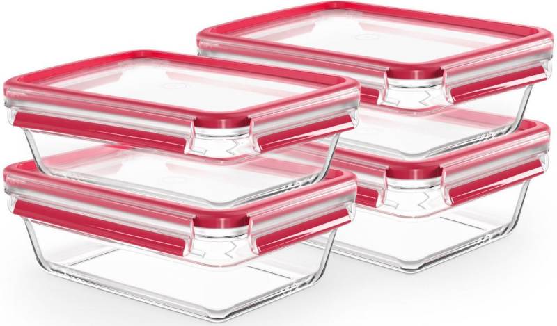 Emsa Frischhaltedose Clip & Close Glas Set, rechteckig, 100 % dichte Aufbewahrungsboxen, Glas, (Set, 4-tlg., 4 Dosen mit Deckel), spülmaschinen-, gefrier-, backofen-, mikrowellenfest von Emsa