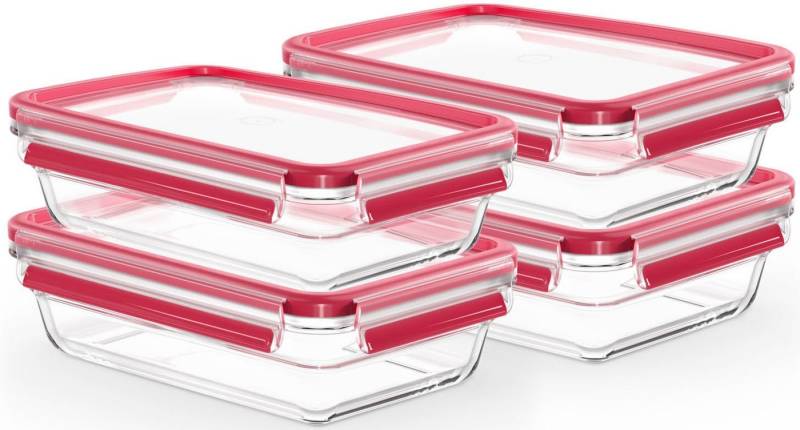 Emsa Frischhaltedose Clip & Close Glas Set, rechteckig, 100 % dichte Aufbewahrungsboxen, Glas, (Set, 4-tlg., 4 Dosen mit Deckel), spülmaschinen-, gefrier-, backofen-, mikrowellenfest von Emsa