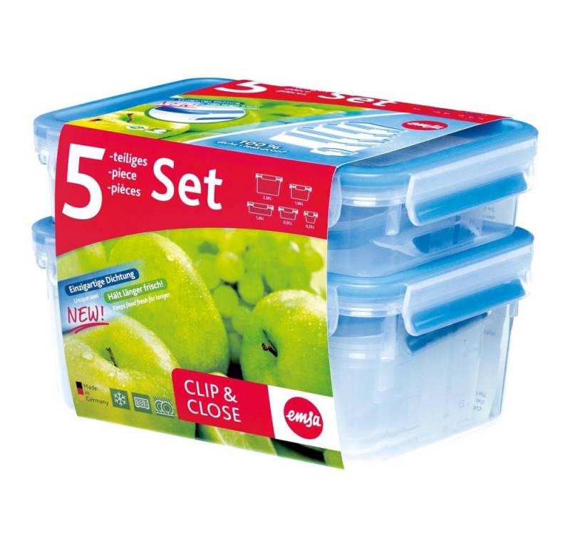 Emsa Frischhaltedose Clip & Close 5er Set 0.25L+ 0.55L+ 1L+ 1.2L+ 2.3L, Kunststoff, (5-tlg) von Emsa